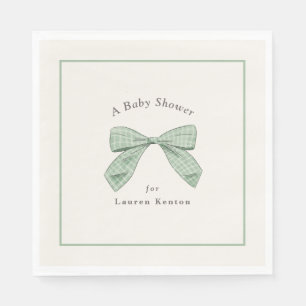 Light Sage Plaid Bow Elegant Boy Baby Shower Napkin
