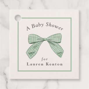 Light Sage Plaid Bow Elegant Neutral Baby Shower Favour Tags