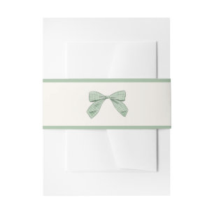 Light Sage Plaid Bow Elegant Neutral Baby Shower Invitation Belly Band