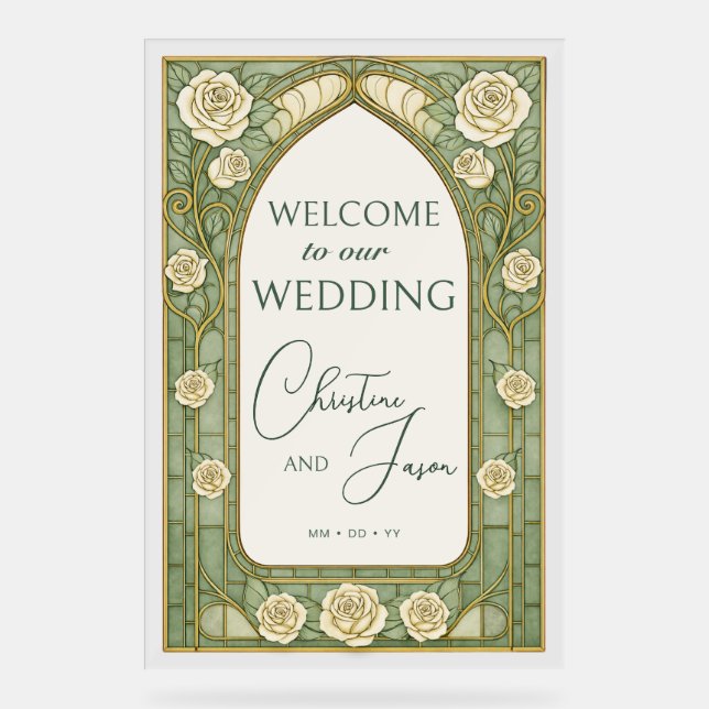 Light Sage Stained Glass Floral Wedding Welcome  (Recto)