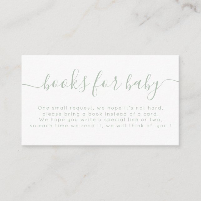 Light Sage Typography Baby Shower Books For Baby Enclosure Card (Front)