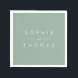 Light Sage Wedding Napkin<br><div class="desc">This wedding napkin features the names of the wedding couple in white against a light sage colour background. Check out other matching wedding items https://www.zazzle.com/collections/peach_layered_geometric_light_sage_wedding-119919264900833968?rf=238364477188679314&tc=rc . Personalize it by replacing the placeholder text. For more options such as to change the font, it's size and spacing between letters click the "Customize"...</div>