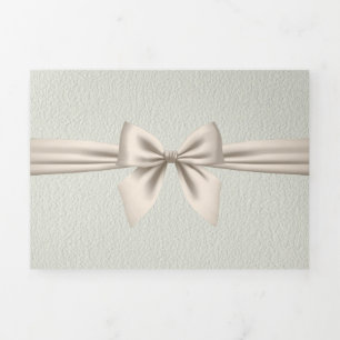 Light Sage with Ivory Bow Wedding Tri-Fold Invitation