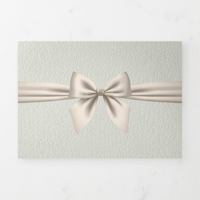 Light Sage with Ivory Bow Wedding Tri-Fold Invitation (Cover)