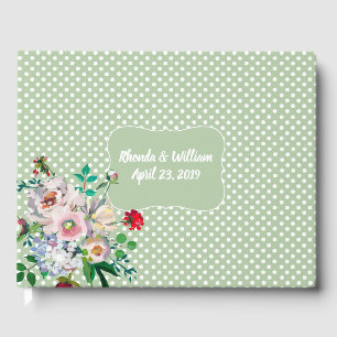 Light Sage with White Dots and Flowers Wedding Guest Book