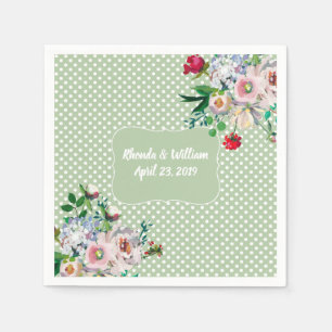Light Sage with White Dots and Flowers Wedding Napkin