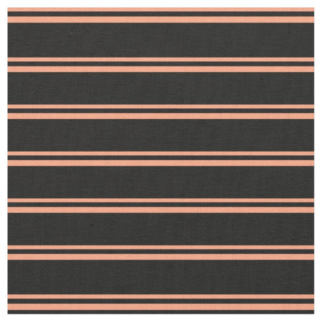 Light Salmon & Black Coloured Lines Pattern Fabric (Close Up)