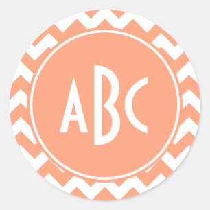 Light Salmon Chevron Monogram Classic Round Sticker