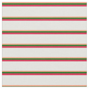 Light Salmon, Dark Green, Crimson & White Pattern Fabric
