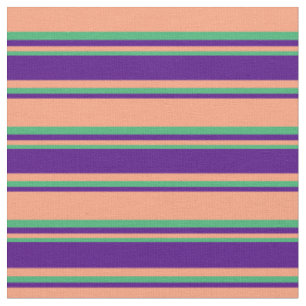 Light Salmon, Indigo & Sea Green Stripes Fabric