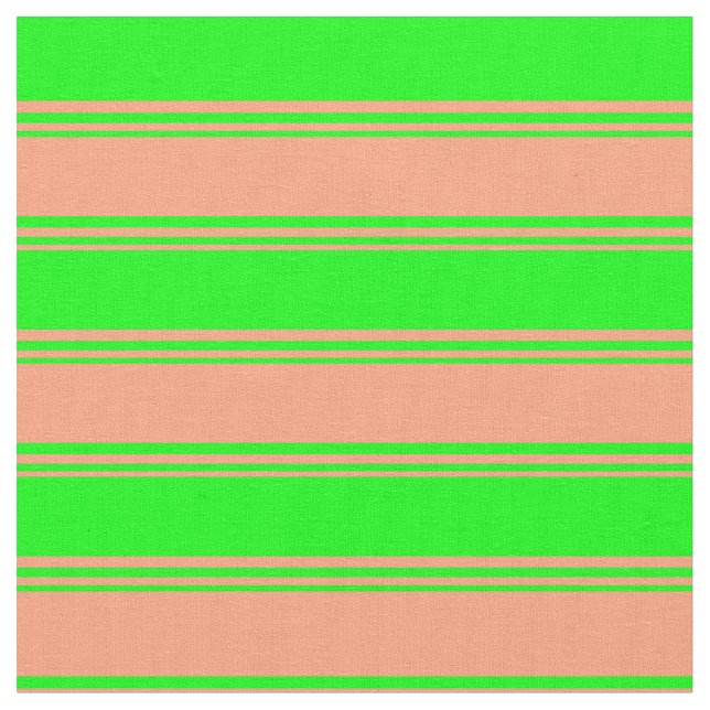 Light Salmon & Lime Coloured Lined Pattern Fabric (Close Up)