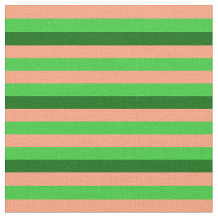 Light Salmon, Lime Green, and Dark Green Stripes Fabric