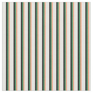 Light Salmon, Sea Green, Black & Mint Cream Lines Fabric