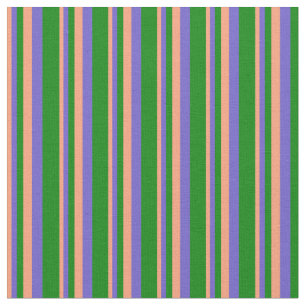 Light Salmon, Slate Blue & Green Lines Fabric