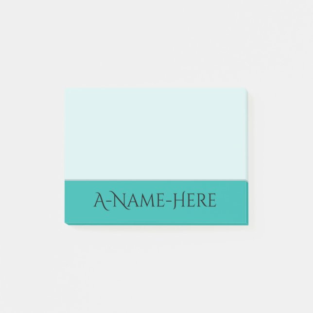 Light Sea Green Background and Black Elegant Name Post-it Notes (Front)