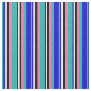 Light Sea Green, Blue, Beige, Black, and Hot Pink Fabric