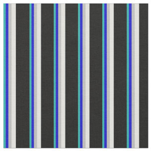 Light Sea Green, Blue, Grey, Light Cyan & Black Fabric