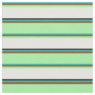 Light Sea Green, Brown, Green, White & Black Fabric