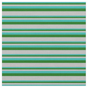 Light Sea Green, Dark Green, and Grey Stripes Fabric
