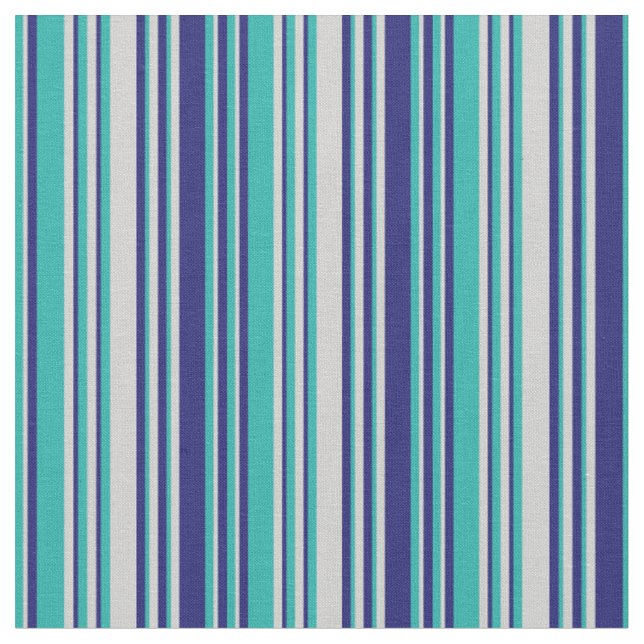 Light Sea Green, Light Grey & Midnight Blue Lines Fabric (Close Up)
