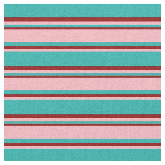 Light Sea Green, Light Pink, and Dark Red Pattern Fabric (Close Up)