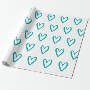 Light Sea Green on White Handdrawn Hearts Wrapping Paper