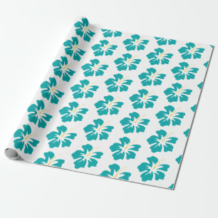 Light Sea Green on White Hibiscus Wrapping Paper