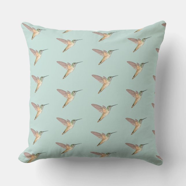 Light Seafoam Allen's Hummingbird Throw Pillow (Front)