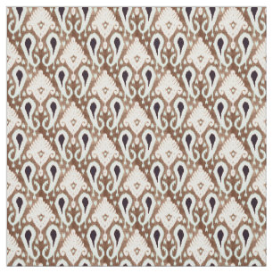 Light Seafoam Green Dark Brown Ikat Tribal Pattern Fabric