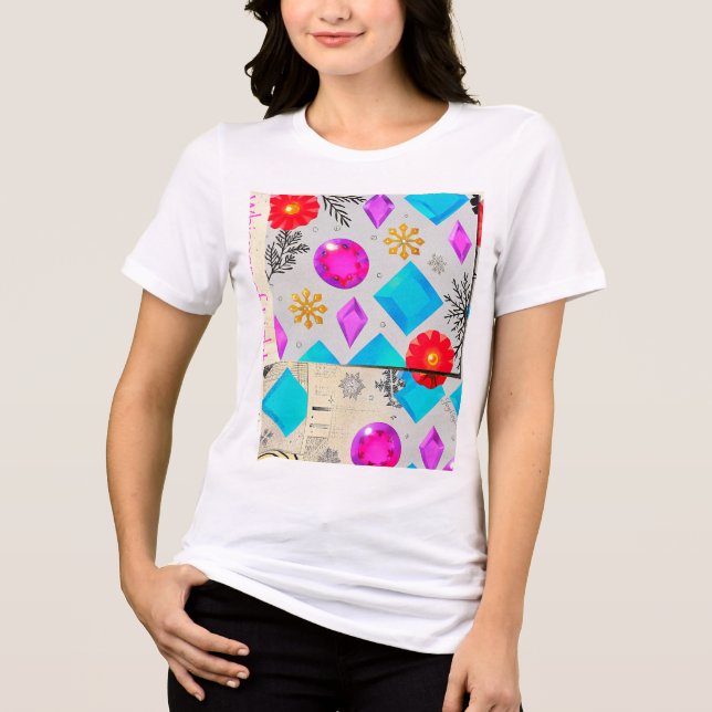 Light Series | Pink Blue Gold Gem Pattern  Tri-Blend Shirt (Front)