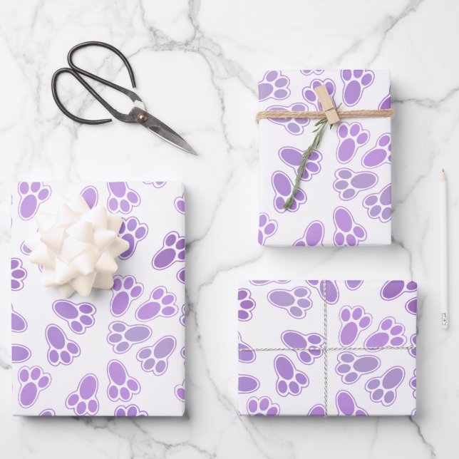 Light Shades of Purple Easter Bunny Feet Pattern Wrapping Paper Sheet (Front)