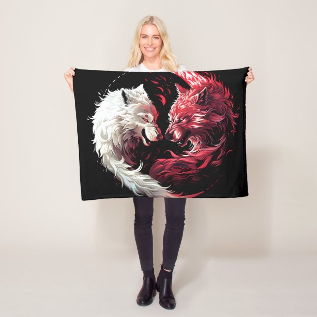 Light Shadow Wolf Spirit Animal Fantasy Fleece Blanket (In Situ)