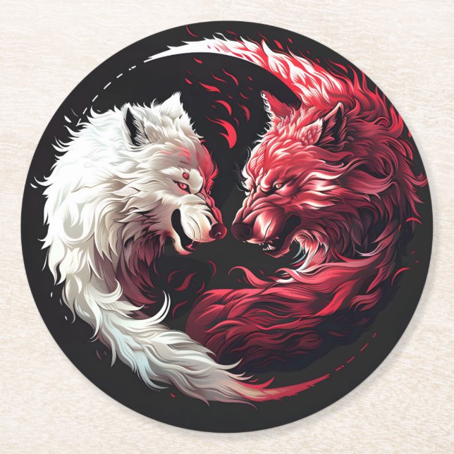 Light Shadow Wolf Spirit Animal Fantasy Round Paper Coaster (Front)