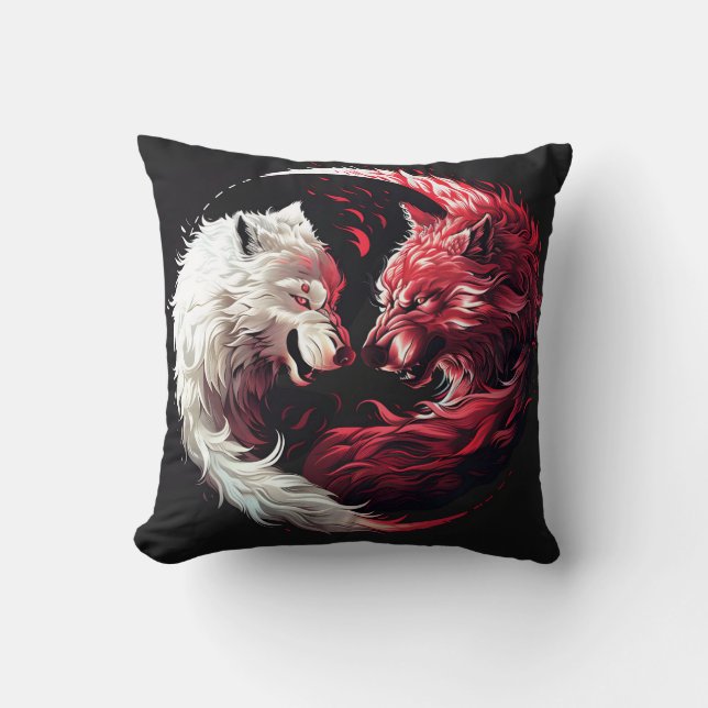 Light Shadow Wolf Spirit Animal Fantasy Throw Pillow (Front)