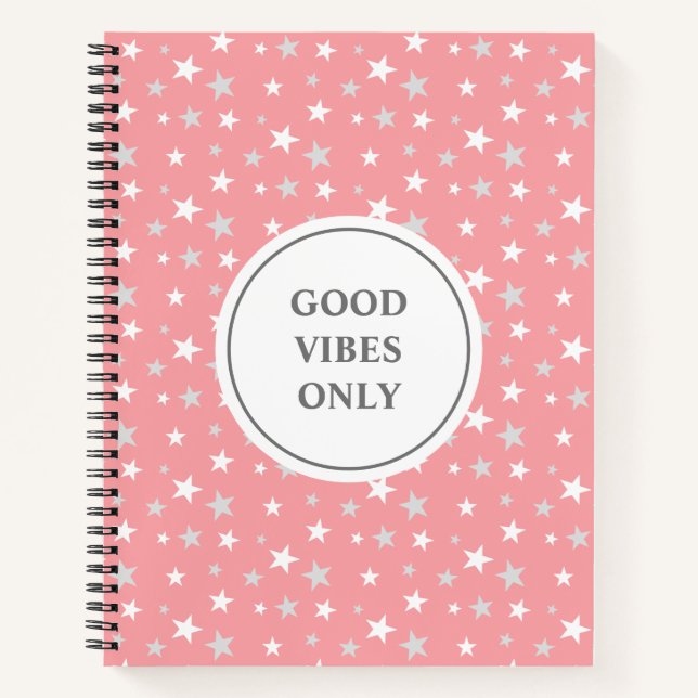 Light Silver Grey and White Stars on Light Pink Notebook (Front)
