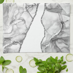 LIGHT SILVER MARBLE AGATE GLITTER GLAM KITCHEN TOWEL