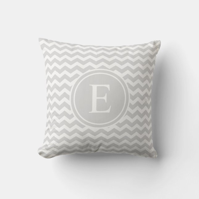 Light Silver Personalized Chevron Monogram Throw Pillow (Front)
