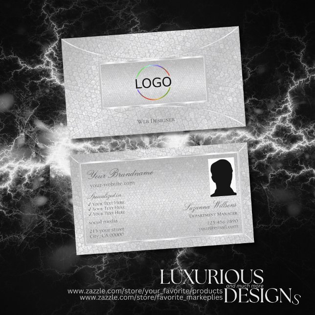 Light Silver Snake Pattern with Logo and Photo Business Card (Creator Uploaded)