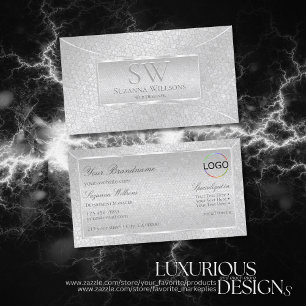 Light Silver Snake Pattern with Monogram and Logo Business Card