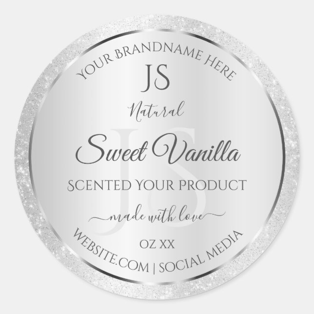 Light Silver Soft Glitter Product Labels Monogram (Front)