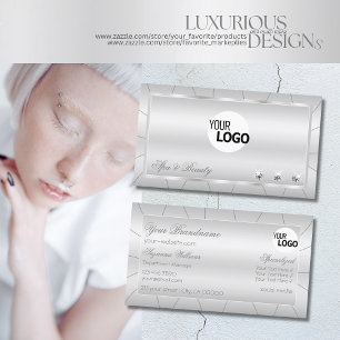 Light Silver with Diamonds and Logo Luxury Stylish Business Card
