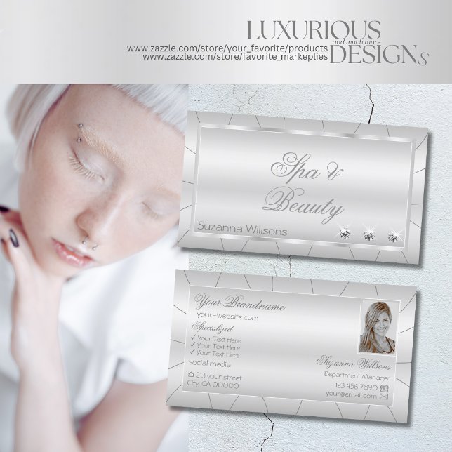 Light Silver with Diamonds and Photo Luxurious Business Card (Creator Uploaded)