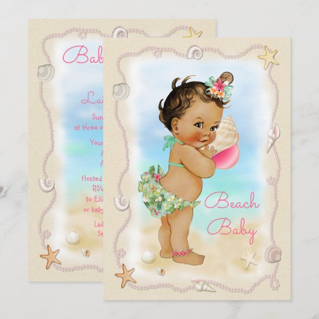 Light Skin Ethnic Conch Shell Beach Baby Shower Invitation (Front/Back)