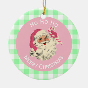Light Skin Pink Santa Ceramic Ornament