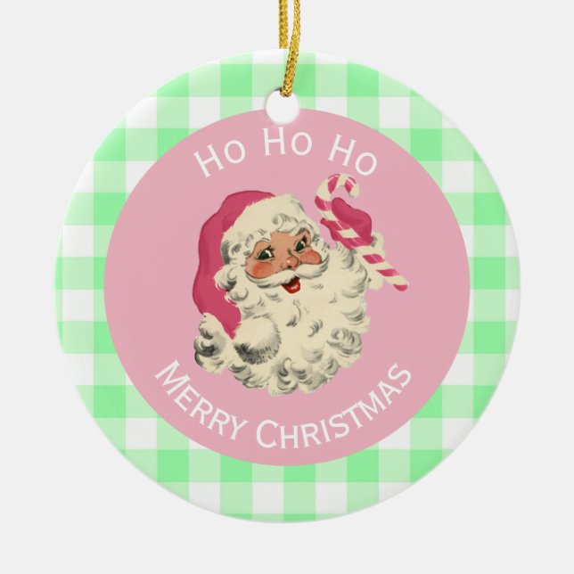 Light Skin Pink Santa Ceramic Ornament (Front)