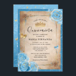 Light Sky Blue and Gold Rose Elegant Quinceanera Invitation<br><div class="desc">Create your own elegant light blue rose gold quinceanera invitations that are easily personalized for your special sweet 15/16 birthday party! The sky blue design features gold butterfly confetti coupled with watercolor roses hand illustrated by the artist, Raphaela Wilson. On the front and back side, a lovely scroll-like dresses/gown border...</div>