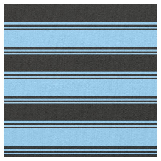Light Sky Blue & Black Coloured Pattern Fabric (Close Up)