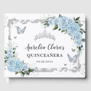 Light Sky Blue Floral Butterflies Quinceañera Guest Book