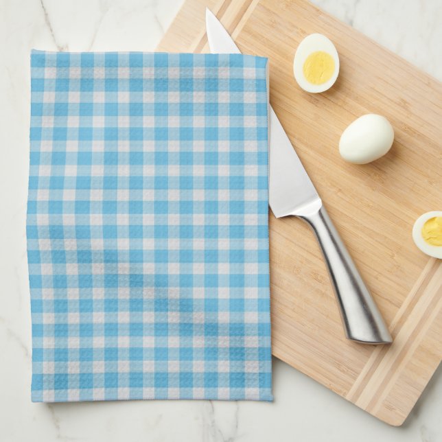 Light Sky Blue Gingham Check Pattern   Kitchen Towel (Quarter Fold)