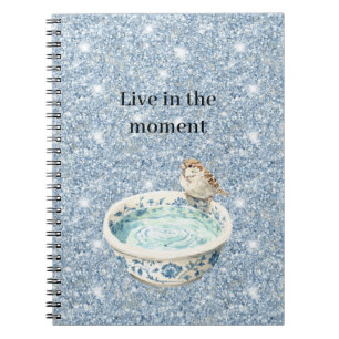 Light Sky Blue Glitter Bird Bath Notebook